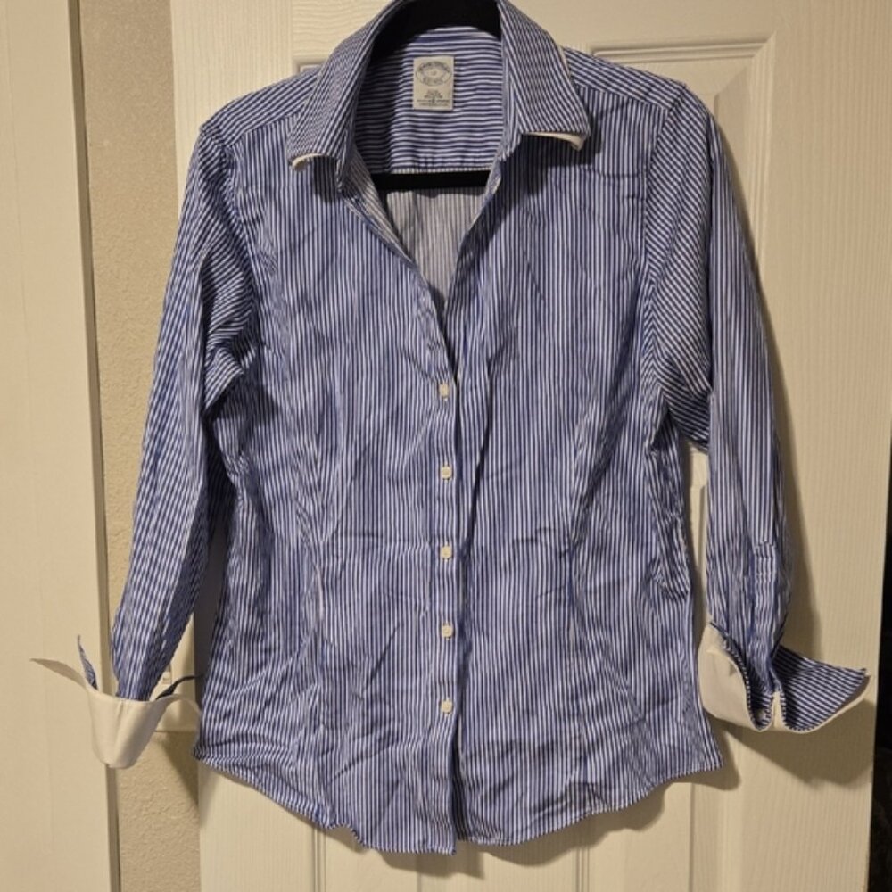 Brooks Brothers Blue and White Striped Double Collar Button-Up Shirt